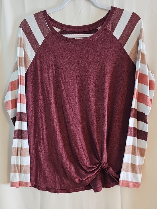 24/7 Maurices Tops - Maurices 247 Women's Burgundy Knot-Hem Long Sleeve Top